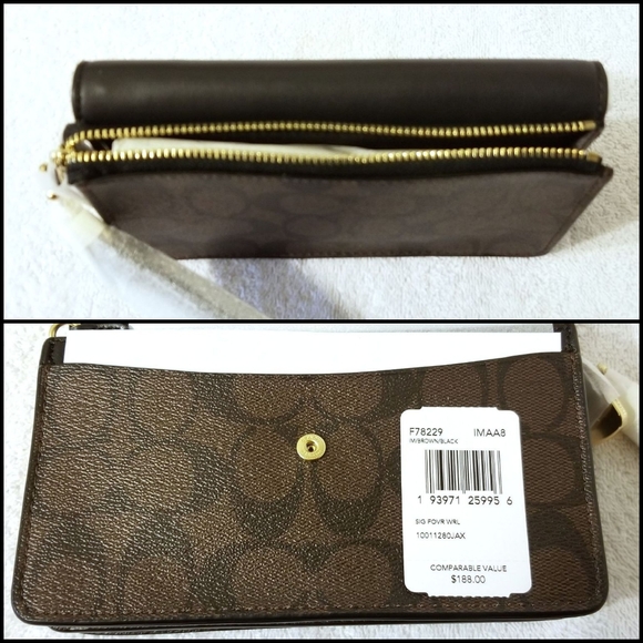 🆕️💯 Auth. Coach Brown Foldover Wristlet F78229 - Picture 8 of 9